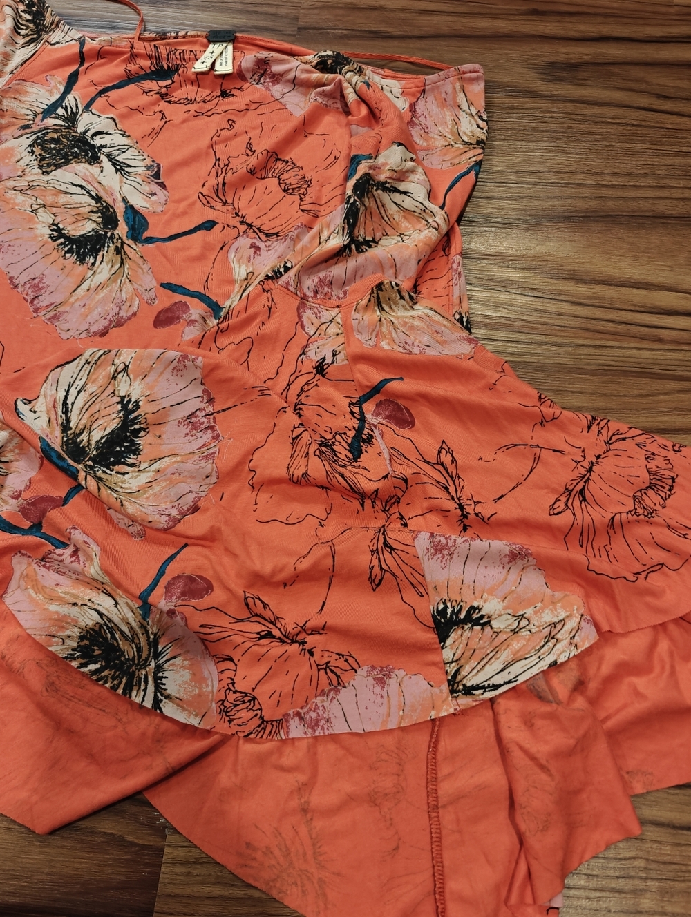Free People Birds of Paradise Coral Orange Floral Print Top - Picture 4 of 11